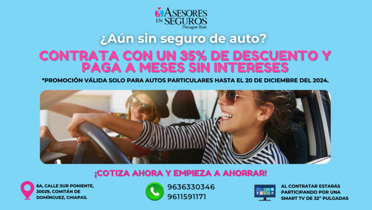Seguro de auto en Comitán con 35% de descuento 🚗💸